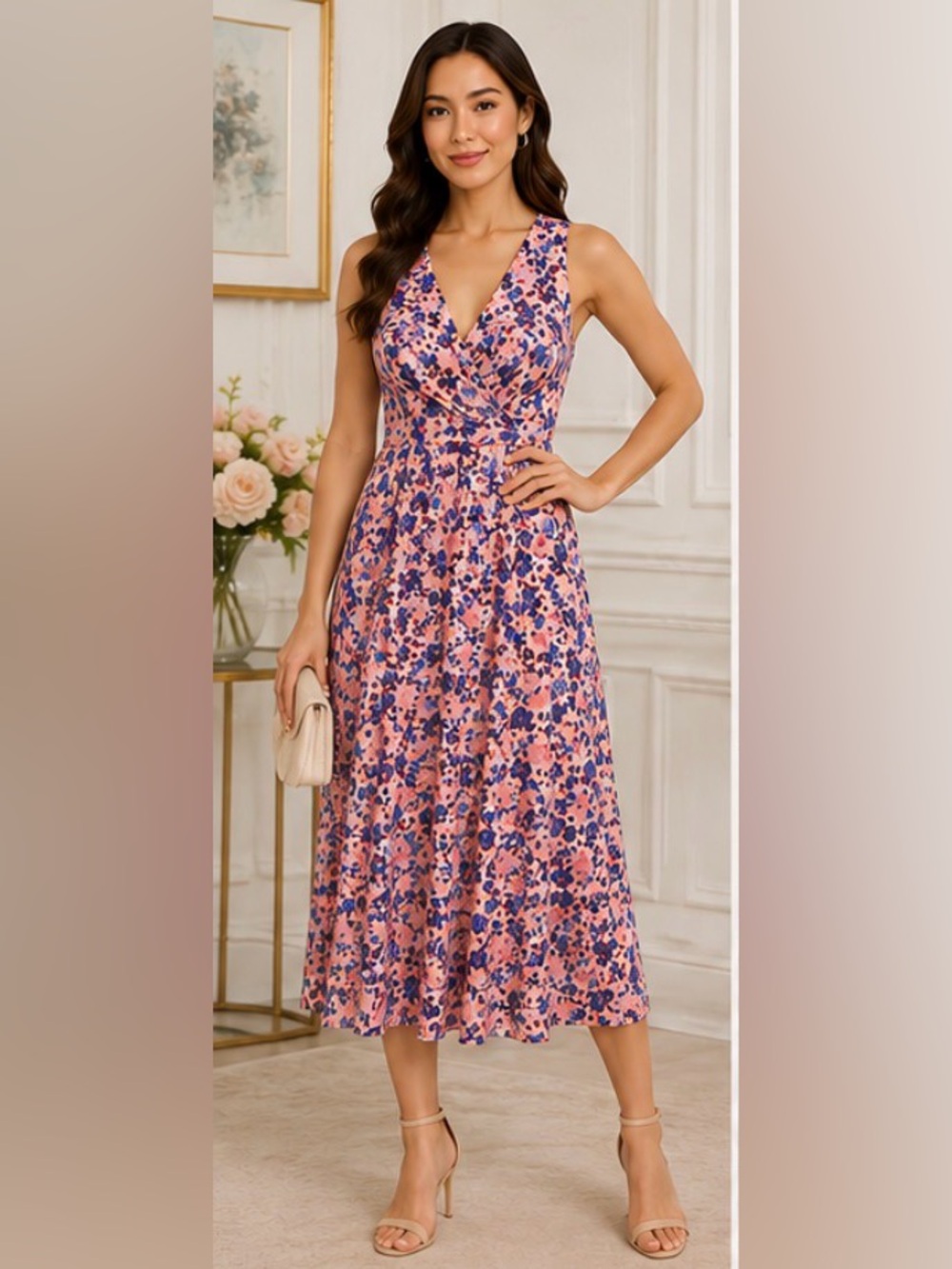 BCBG Paris Floral Midi Dress – Size XL